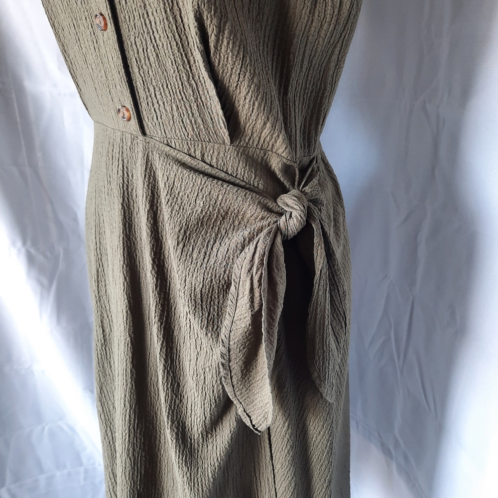 Calvin Klein Faux Wrap Dress Size 6 Army Olive Green Side Tie Minimalist - Picture 3 of 16